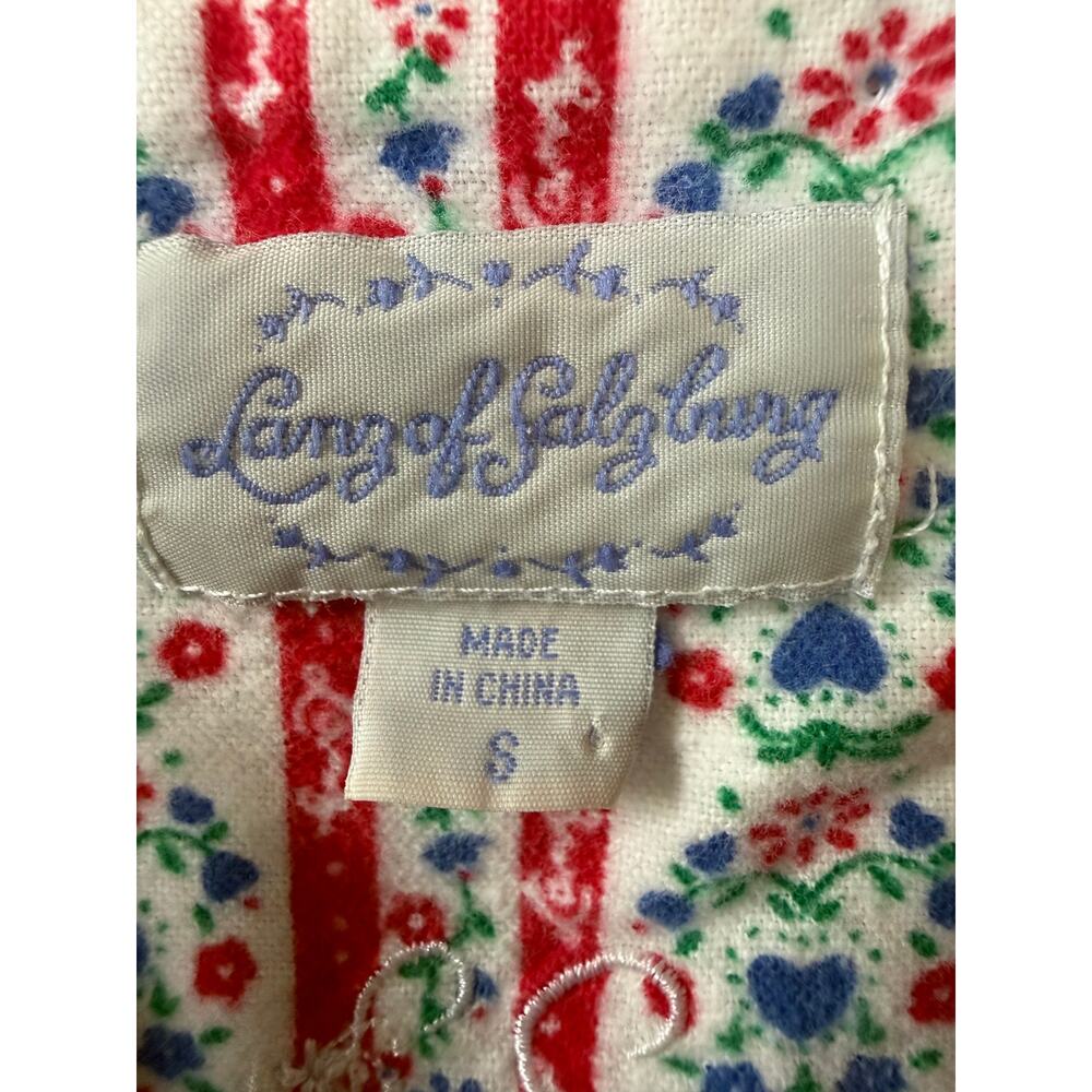 Lanz of Salzburg Flannel Small Red Floral Stripe Prairie Nightgown Ruffle Trim - Picture 3 of 13